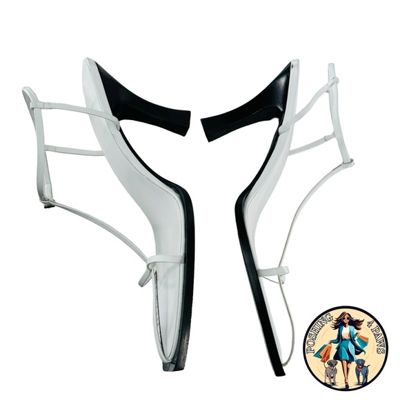 The Row T Bar Leather Square Toe Heel Ankle Strap Sandals in Optic White Size 10 - Picture 14 of 16